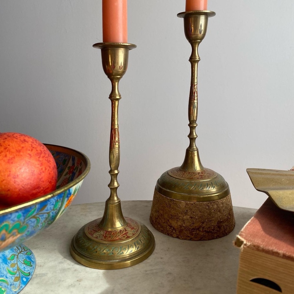 (SOLD) Vintage Pair of Brass Candlestick Holders - Made in India